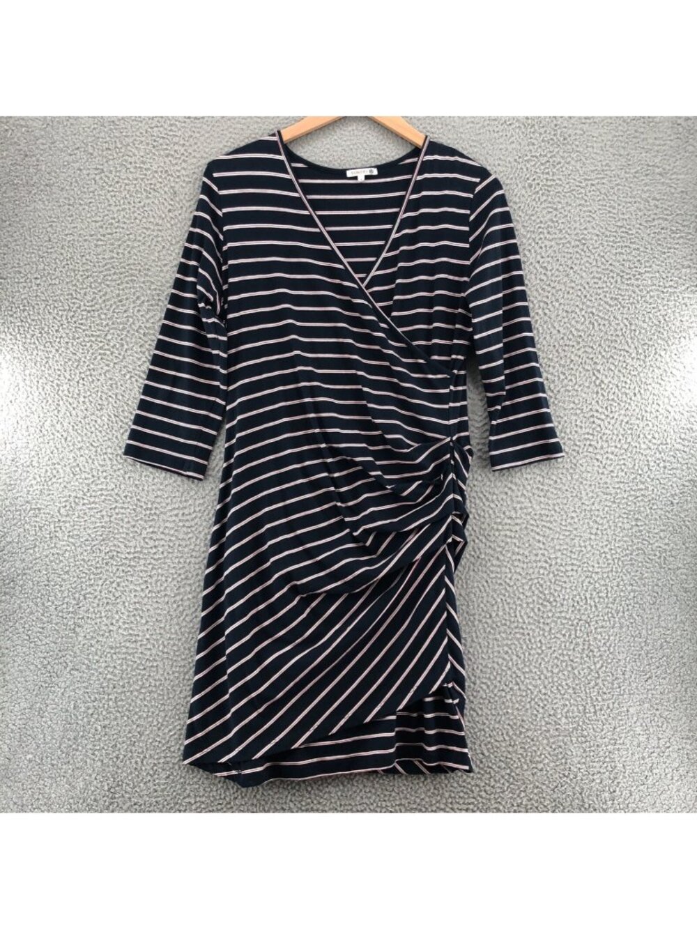 Sundry Dress Women 4 Navy Striped Cotton Stretch Tee Sunburst Pleats Long Sleeve
